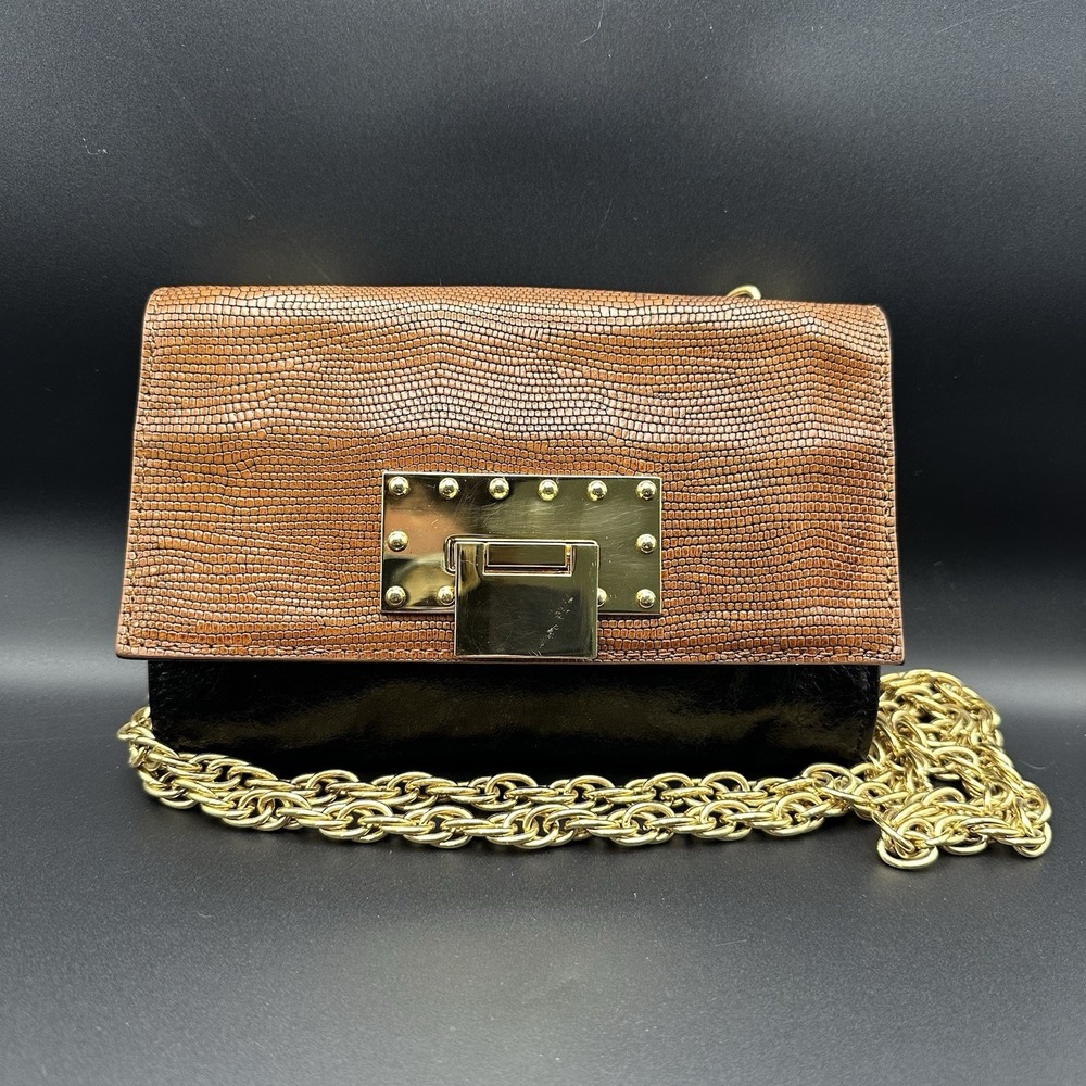Badgley Mischka Justine Mini Leather/Snakeskin-Crossbody -camel/black 0058